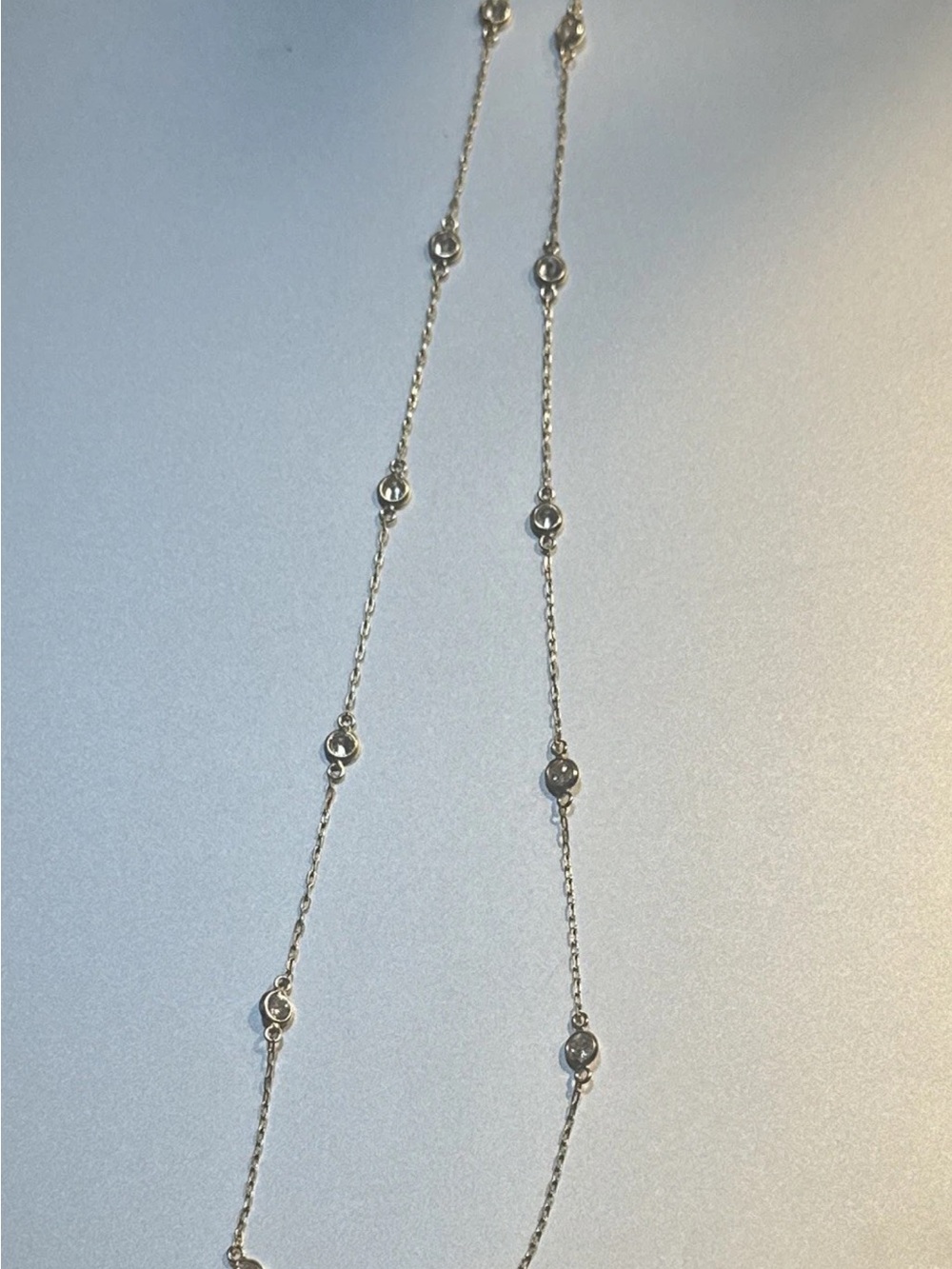 Minimalist sterling silver  Station Necklace for Women.Bezel set CZ stone